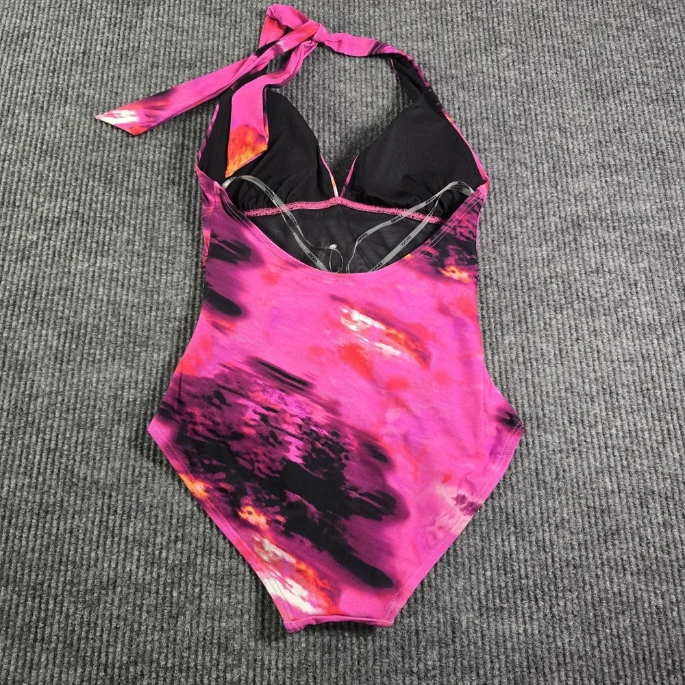 DKNY Women's Tie-Back Halter-Style One-Piece Swimsuit Pink Multicolor Med NWOT - Picture 5 of 6